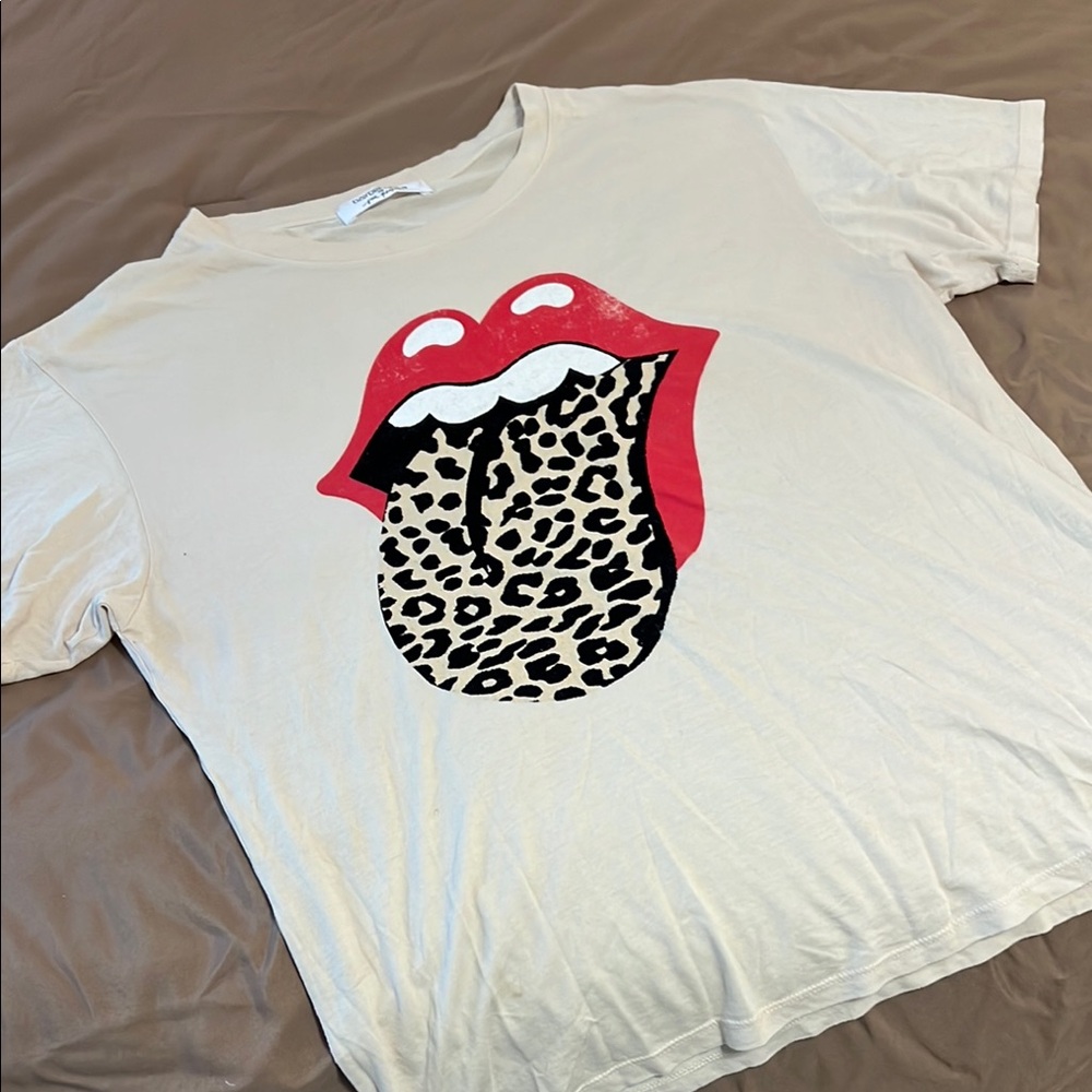 Free People Red and White Graphic Tee Short Sleeve